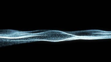 Büyüleyici bir dijital dalga formu siyah bir arkaplanda sorunsuz yüzer. Bir dalga ya da ses dalgasını andıran desen, dinamik ve geleceksel bir his yaratır..