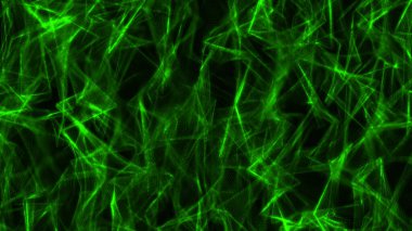Dinamik soyut arka planda canlı yeşil ışık çizgileri karmaşık desenler oluşturuyor. Modern dijital sanat, teknoloji temaları ve gelecekteki kavramlar için ideal.