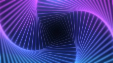 Parlak çizgileri olan neon ışıklı, kıvrımlı bir tünelin olduğu dinamik, soyut bir görüntü. Renkler harmanlanarak modern, fütüristik bir estetik yaratıyor..
