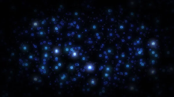 Koyu arkaplanda parlayan mavi karelerden oluşan büyüleyici bir dijital matris. Teknoloji temalı tasarımlar için mükemmel, geleceksel bir yenilik hissi uyandırıyor..