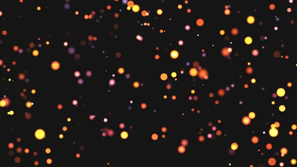 Turuncu, sarı ve pembeyi de içeren ılık renklerde parlayan Bokeh ışıklarının büyüleyici bir görüntüsü, siyah bir arka plana karşı rüya gibi ve şenlikli bir atmosfer yaratıyor..