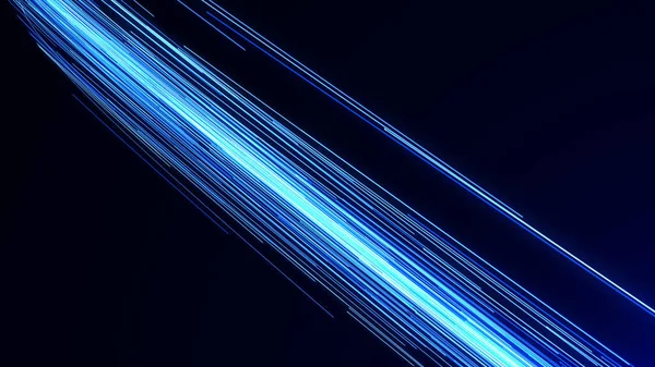 Dinamik mavi ışık çizgileri karanlık bir arkaplan karşısında çarpıcı bir soyut desen oluşturur. canlı renkler ve doğrusal tasarım hız ve hareketi çağrıştırıyor.