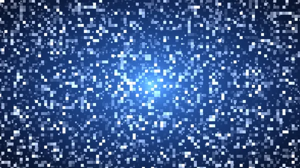 Mavi piksellerden oluşan canlı ve dinamik bir dijital arkaplan. Bu soyut tasarım, teknoloji temalı projeler ve modern estetik için mükemmel bir merkezi ışıltıyla ışıldıyor..
