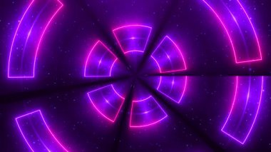 Dönen yay desenli dinamik neon tünel. Kusursuz döngü soyut