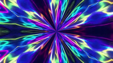 Dinamik neon enerji patlaması ve canlı simetrik desenler