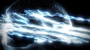 Işıklı parçacıkların soyut fütüristik dijital dinamik dalgaları arka plan, veri akışı, siber teknoloji. 3 boyutlu görüntüleme. Kusursuz döngülü 4K video. Video ekran koruyucu canlandırması.