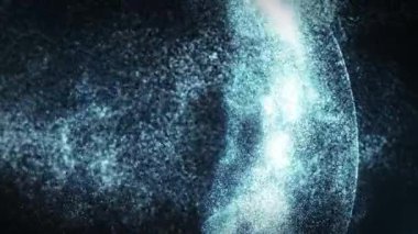 Zarif, hafif toz parçacıkları ve simlerin soyut arkaplanı dalga enerjisi noktalarıyla dolu fütüristik bir küre ya da top yaratır. Kusursuz döngü 4k video