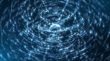 Mavi toz parçacıklarının soyut animasyon konsepti yüksek teknolojili spiral şeklinde bükülmüş.