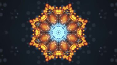 Canlı neon desenlerin dinamik dönüşümü pürüzsüz bir döngüde. Yoga ve meditasyon için bir kaleydoskop veya animasyon.