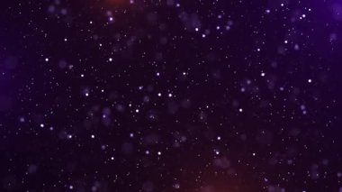 Doğum günü ve bayram kutlamaları için mor parçacıkların soyut animasyon konsepti. Koyu arkaplanda ışık parçacıkları olan 4k döngüsü bokeh arkaplan. Işık sızıntısı efektli animasyon görüntüleri.