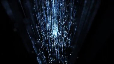 Çizgi parçacıklarının soyut akışı koyu bir arkaplanda yukarı doğru yükseliyor. Kusursuz döngü soyut arkaplan bilim kurgu teması.