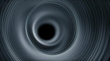 Parlayan parçacıkların dairesel dalgalar oluşturduğu soyut dijital girdap tüneli, geleceksel veri akışı, yapay zeka teknolojisi arka planı, sonsuz hareket döngüsü