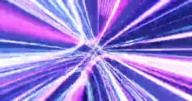 Soyut mor ve mavi ışık, dinamik bir tünel, gelecekteki hız hareketi, enerji akışı ve dijital warp arka planında hızla ilerler. Kusursuz döngü