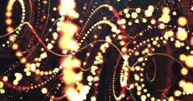 Parlayan altın parçacıklar ve karanlık arka planda akan ışık izleri, dinamik, sinematik hareket döngüsü yaratan soyut enerji dalgaları.