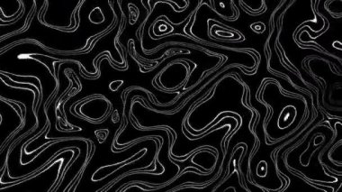 Siyah arkaplan üzerinde kontur çizgileri olan soyut bir çizgi haritası. Hareket eden dalgalar.