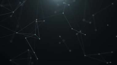 Pleksus çizgileri, noktalar ve üçgenler, dijital teknolojiler, büyük veriler ve yüksek hızlı İnternet görselleştirmeleri olan geleceksel bir dijital arkaplan. Kusursuz döngü