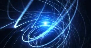 Soyut mavi enerji hatları ve parlayan ışık izleri dinamik hareket içinde girdap, parlak parçacıklar ve pürüzsüz akış ile fütürist teknoloji arka planı.