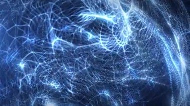 Parlayan parçacıklar ve akış çizgilerine sahip soyut mavi dijital ağ, veri akışlarını görselleştirme, sinirsel bağlantılar ve gelecekteki teknolojik hareket arkaplanı. Kusursuz döngü