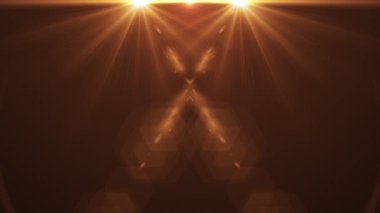 Altın renkli ışık huzmeleri karanlık bir arkaplanda simetrik bir şekilde parlayarak, sıcak ve zarif mercek parlamalarıyla dramatik bir sahne atmosferi yaratır..
