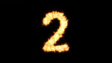 Siyah bir arkaplanda yanan iki numaralı ateş, alevler şeklinde geri sayım animasyonu, başlangıç, güç, enerji, rekabet ve görsel efektleri sembolize ediyor..