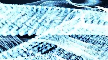 Soyut mavi parçacık dalgaları ve akan ışık çizgileri, veri akışlarını, teknolojiyi, enerjiyi ve hareketi sembolize eden dinamik bir dijital arkaplan oluşturur..