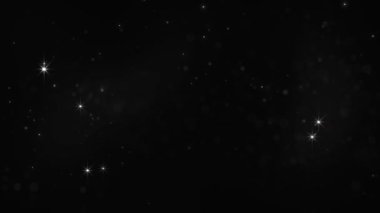 Derin siyah arkaplanda parlak yıldızlar ve yumuşak yüzen toz uzay, sihir veya sinematik sahneler için zarif bir kozmik atmosfer yaratır. Kusursuz döngü