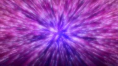 Mor ve pembe ışık çizgileri merkezden fışkırarak hareket bulanıklığı, derinliği ve parlak bir gelecek hissi ile dinamik bir kozmik büküm etkisi yaratır..