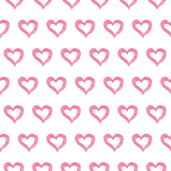 Bezešvé Valentýna akvarel růžové srdce — Stock fotografie