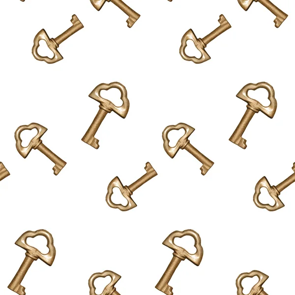Nahtlose goldene Schlüssel auf weißem Hintergrund — Stockfoto