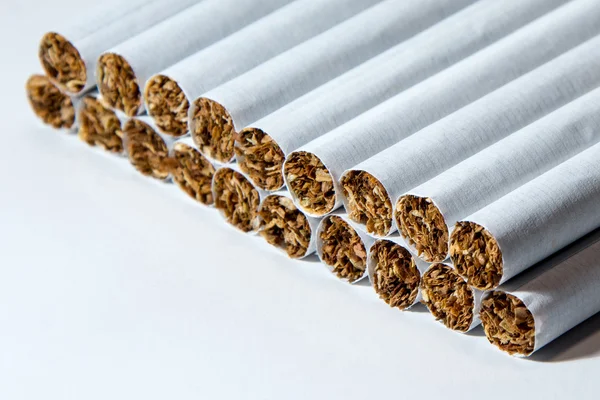 Devatenáct cigaret na bílém pozadí — Stock fotografie