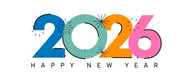 Mutlu yıllar 2026 Renkli Kutlama Afişi poster tasarımı Beyaz Arkaplan