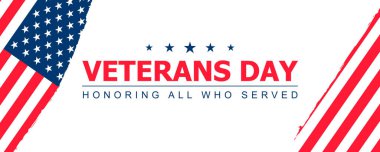 Gaziler Günü afişi. Modern tasarım, Gaziler Günü posterleri. Hizmet edenleri onurlandırmak. Amerikan bayrağıyla Gaziler Günü illüstrasyonu