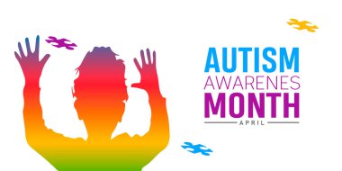 Gökkuşağı Çocuk Silueti ve Bulmaca Parçalarıyla Otizm Farkındalığı Ayı