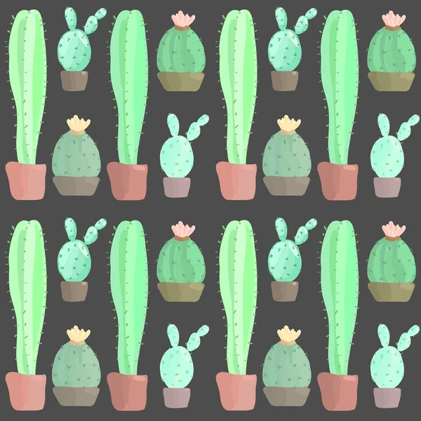 Grijze naadloze patroon met cactussen — Stockvector