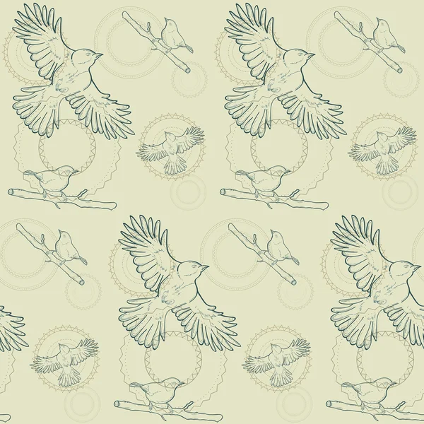 Beige seamless pattern with birds — Stock Vector