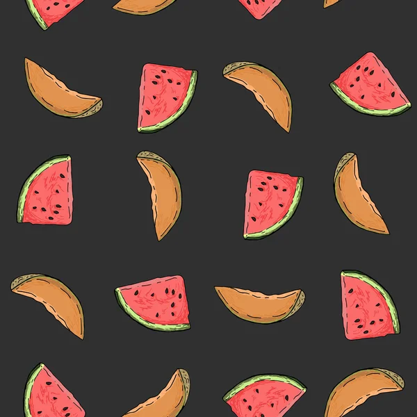 Motif sans couture avec pastèques et melons — Image vectorielle