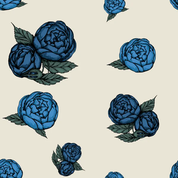 Бесшовный узор с голубыми розами на светлом фоне — стоковый вектор