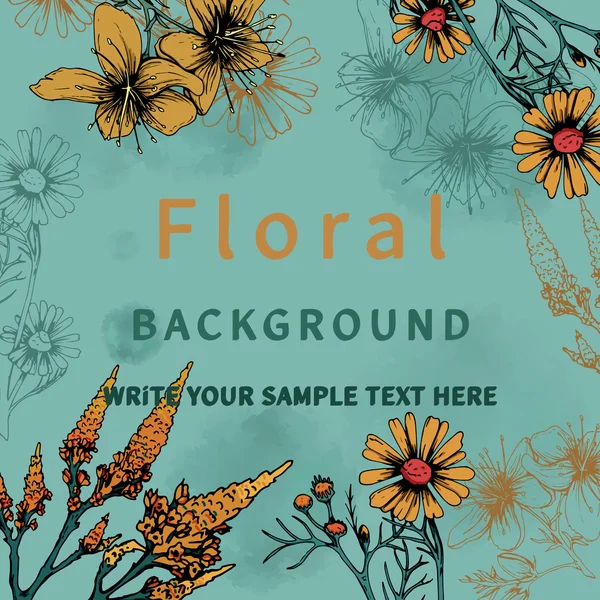 青色的花卉背景框架与橙色的花 — 图库矢量图片