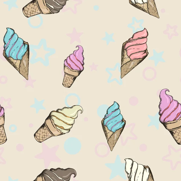 Modèle sans couture avec crème glacée colorée — Image vectorielle