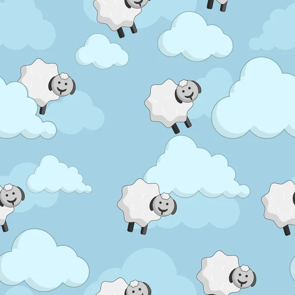 子羊と雲とのシームレスなパターン — ストックベクタ