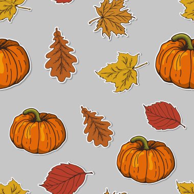 seamless pattern with autumn leaves and pumpkins clipart