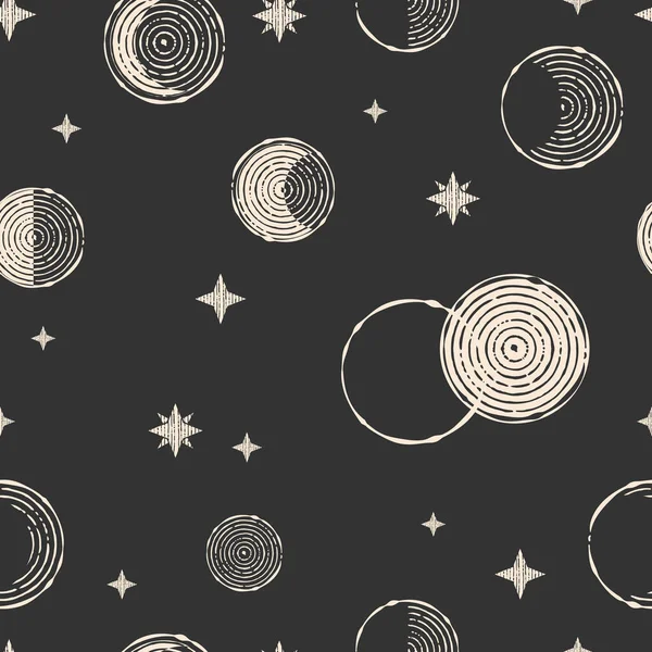 Seamless Pattern Moon Phases Stars — Stock Vector
