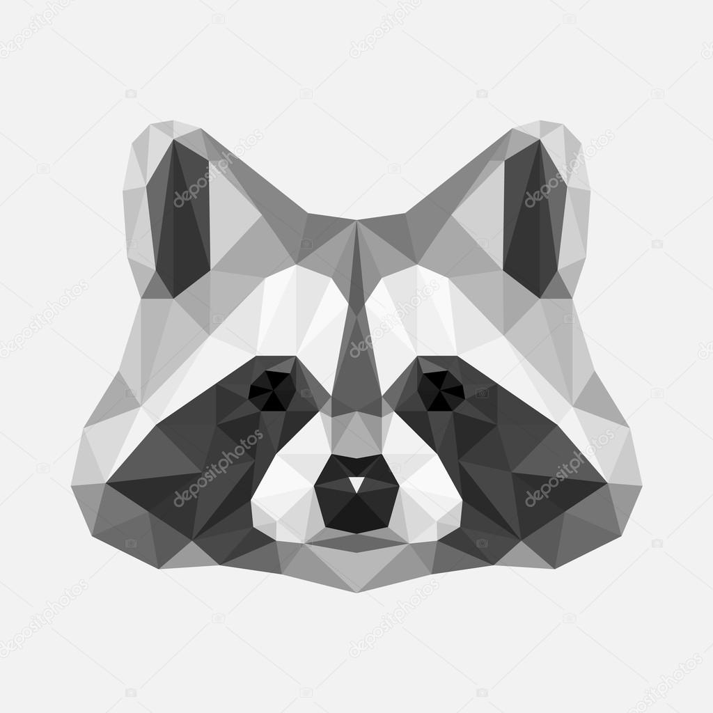 Vector polygon geometric image of a raccoon face on white background