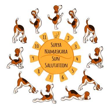 funny dog doing yoga position of Surya Namaskara clipart