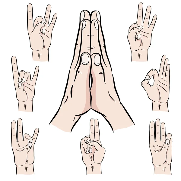 Conjunto de manos de vectores mudras — Vector de stock