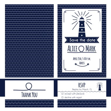 Nautical wedding invitation and RSVP card