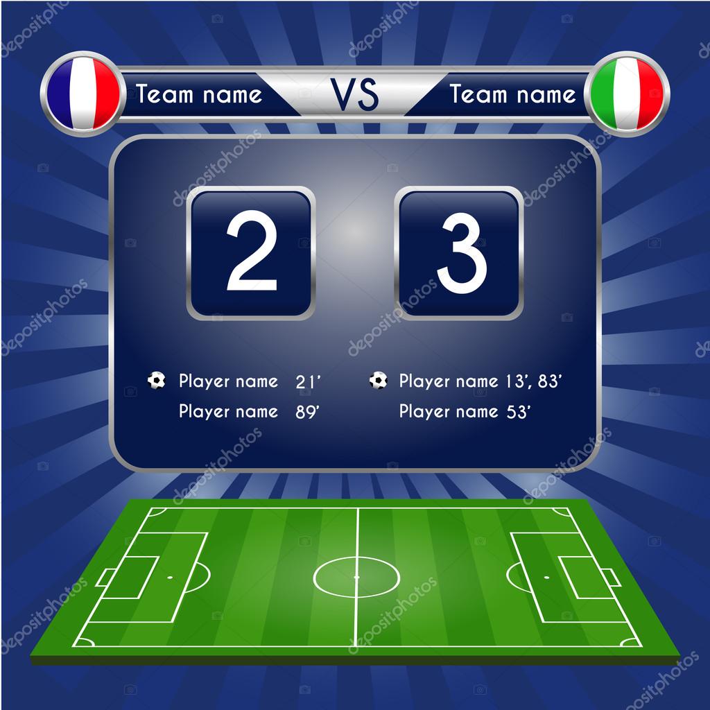 Broadcast graphic for football final score. Football Soccer Match