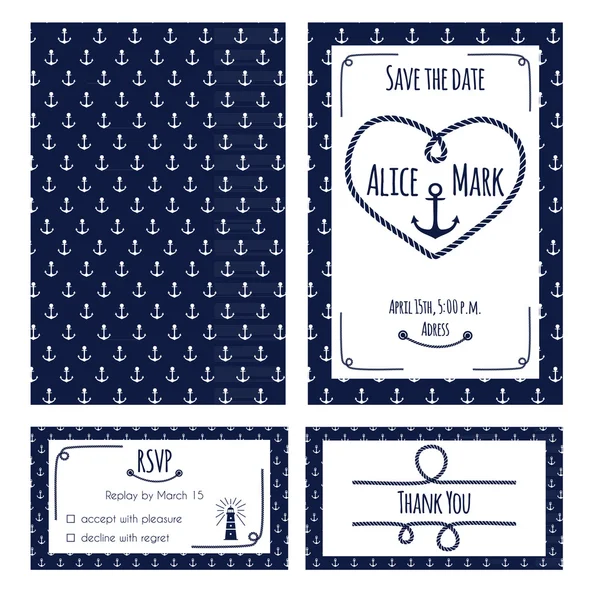 Nautical wedding invitation and RSVP card — Wektor stockowy