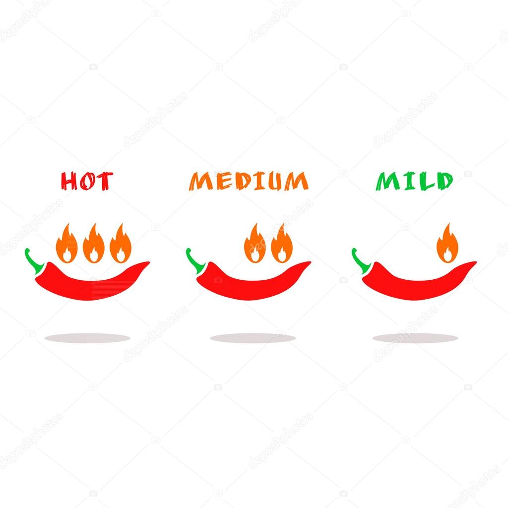 Icon of chilli peppers. Scale-mild medium hot. Vector illustration