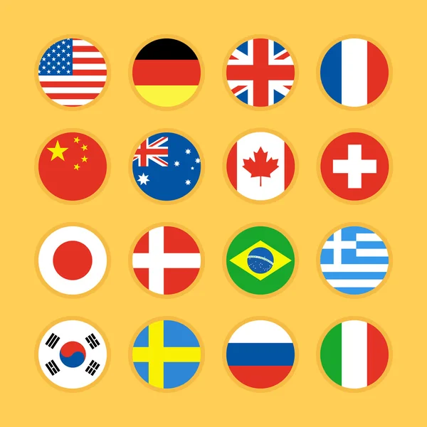 Conjunto de icono de la bandera diseño plano vector ilustración — Vector de stock